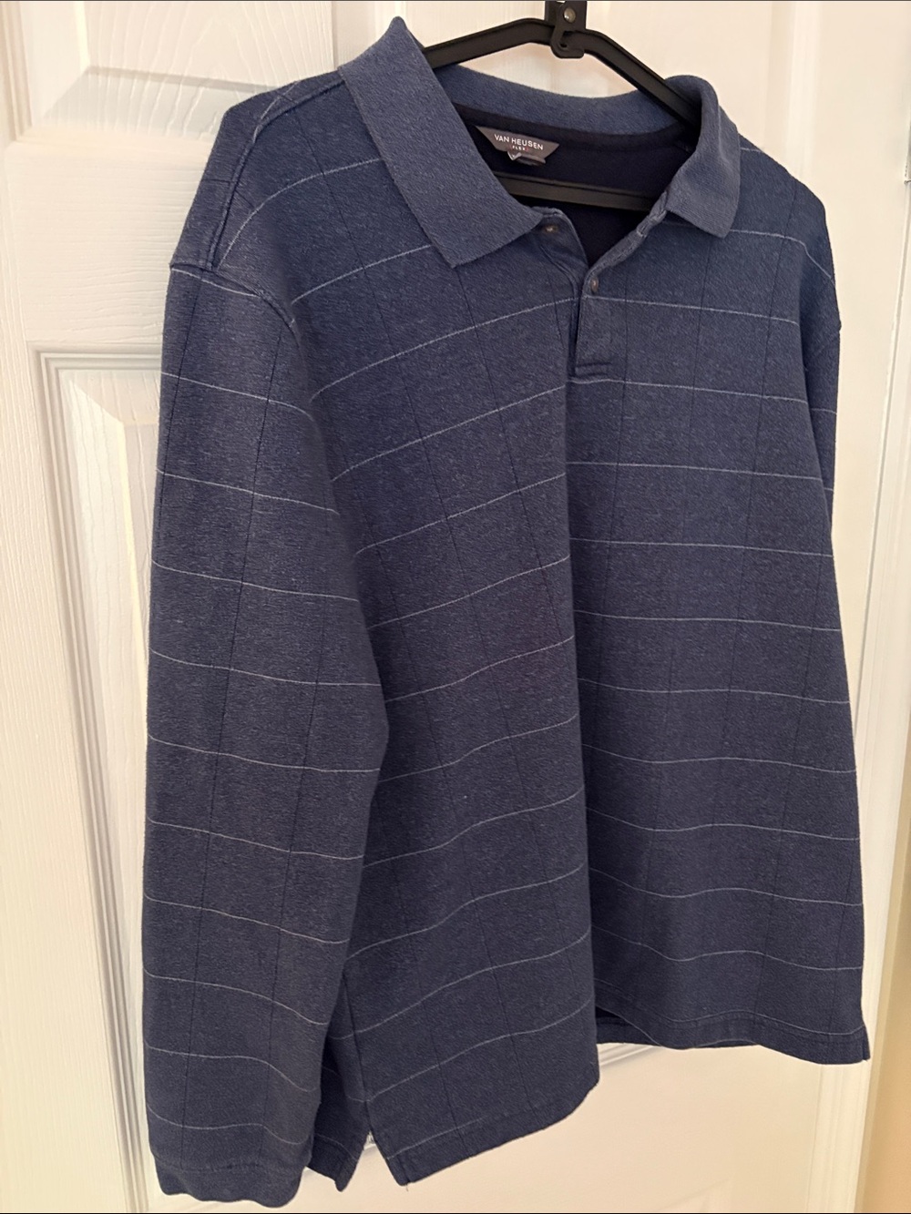Van Heusen Navy Windowpane Long-Sleeve Polo XL